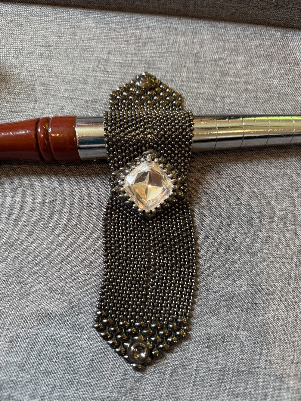 SG Liquid Metal Vintage Silver Bracelet with Clear Swarovski Crystal; size -7”